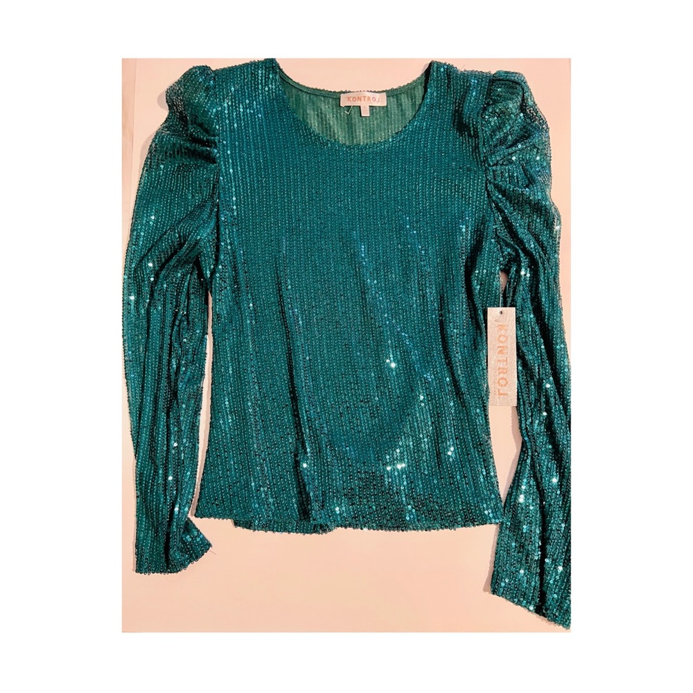 Women’s Blouse- Kontrol Green Sequin Top- Size L